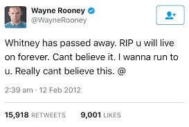 Sporting Index on Twitter: #OnThisDay in 2012 - possibly the greatest  football tweet of all time, as Wayne Rooney mourned the loss of Whitney  Houston… https://t.co/eBJYUvRlzi