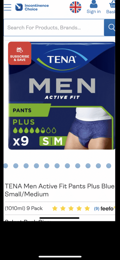 TENA Men Active Fit Pants Plus Blue Small/Medium (1010ml)