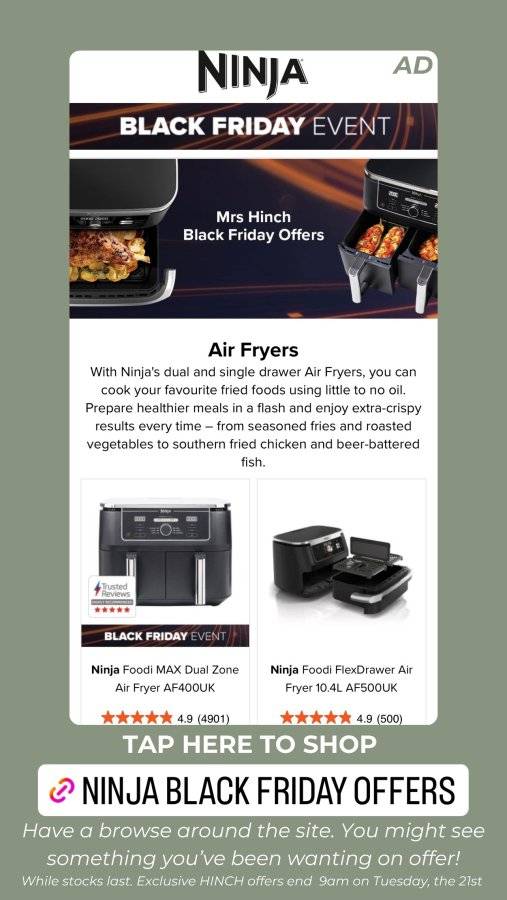 Shoppers rush to buy Mrs Hinch's favourite £219 Ninja air fryer now  scanning at tills for £170