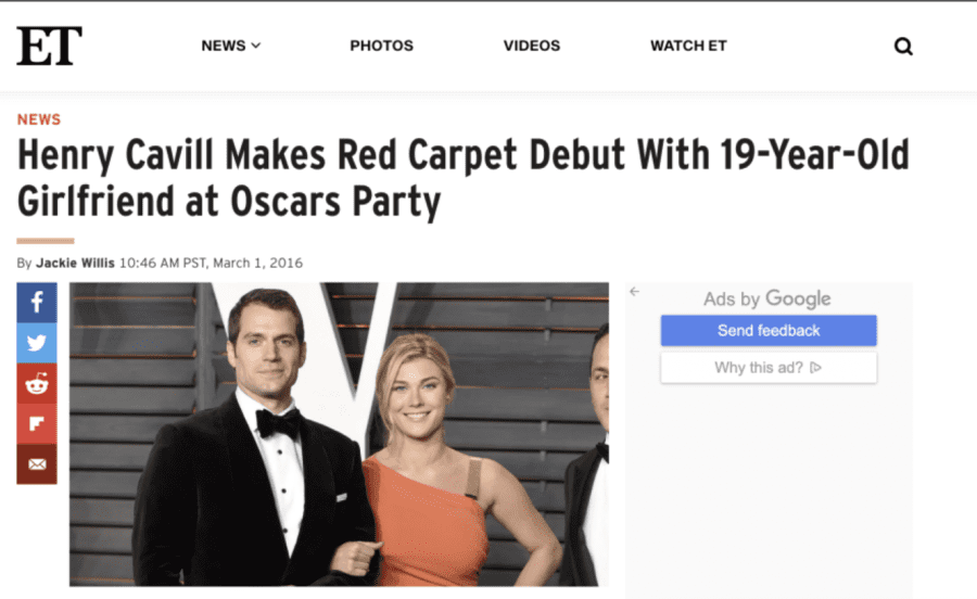 Henry Cavill Makes Red Carpet Debut With 19-Year-Old Girlfriend at Oscars  Party