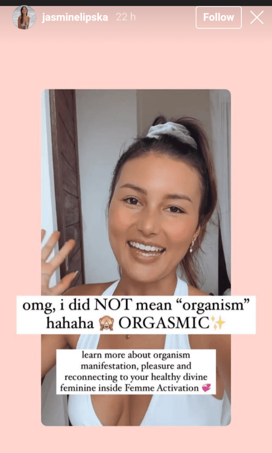 Jasmine Lipska aka Jasmin Mary Campbell on Instagram selling orgasmic manifestation inside Femme Activation course