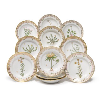 View 1 of Lot 351: Sixteen Royal Copenhagen ‘Flora Danica’ pickle dishes or fruit saucers, Modern
